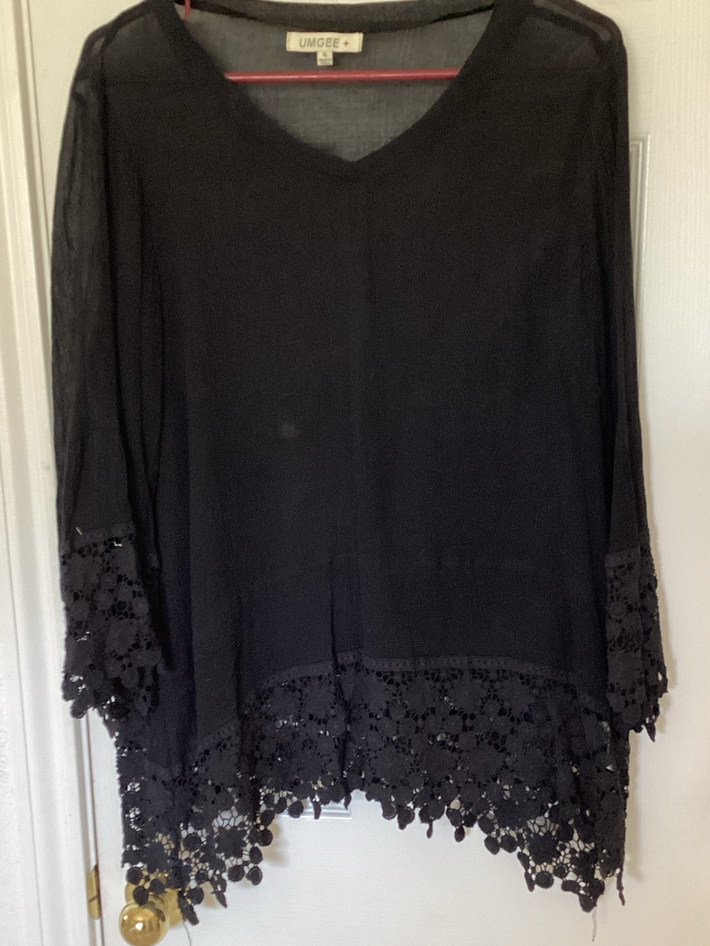 Umgee Black V-Neck Tunic with Crochet Hem